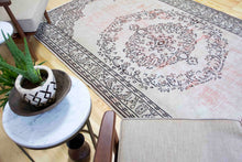 Load image into Gallery viewer, 6x9 Vintage Western Anatolian Oushak Style 'Demirci' Turkish Area Rug | Bold medallion on spacious spacious field floral border | SKU 397
