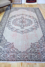 Load image into Gallery viewer, 6x9 Vintage Western Anatolian Oushak Style 'Demirci' Turkish Area Rug | Bold medallion on spacious spacious field floral border | SKU 397