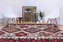 Load image into Gallery viewer, 5x7 Vintage Anatolian Turkish Kilim Area Rug with repeating medallions and tribal symbols | SKU 400