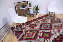 Load image into Gallery viewer, 5x7 Vintage Anatolian Turkish Kilim Area Rug with repeating medallions and tribal symbols | SKU 400
