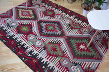 Load image into Gallery viewer, 5x7 Vintage Anatolian Turkish Kilim Area Rug with repeating medallions and tribal symbols | SKU 400