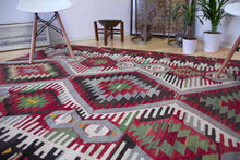 Load image into Gallery viewer, 5x7 Vintage Anatolian Turkish Kilim Area Rug with repeating medallions and tribal symbols | SKU 400