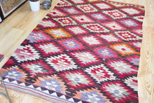 Load image into Gallery viewer, 5x8 Vintage Anatolian Turkish Kilim Area Rug | Interlocked vibrant geometric tribal symbols | SKU 408