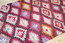 Load image into Gallery viewer, 5x8 Vintage Anatolian Turkish Kilim Area Rug | Interlocked vibrant geometric tribal symbols | SKU 408