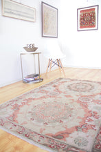 Load image into Gallery viewer, 4x6 Vintage Central Anatolian 'Oushak' Turkish Area Rug | Double medallion muted colors spacious design | SKU 431