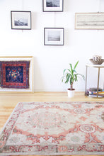 Load image into Gallery viewer, 4x6 Vintage Central Anatolian 'Oushak' Turkish Area Rug | Double medallion muted colors spacious design | SKU 431
