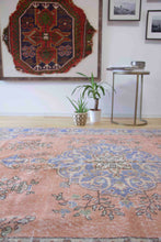 Load image into Gallery viewer, 6x9 Vintage Central Anatolian 'Oushak' Turkish Area Rug | Bold medallion geometric floral design | SKU 436