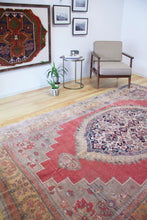 Load image into Gallery viewer, 6x11 Vintage Central Anatolian Oushak Style &#39;Taspinar&#39; Turkish Area Rug | Bold Medallion Muted Colors Floral Border | SKU 438
