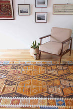 Load image into Gallery viewer, 5x13 Vintage Anatolian Turkish Oversized Kilim Area Rug | Warm earthy tones tribal symbols | SKU 443