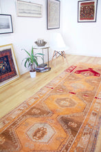 Load image into Gallery viewer, 3x11 Vintage South Eastern Anatolian 'Herki' Turkish Area Rug | Geometric Bold Medallions on an Earthy Field | SKU 449