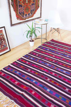Load image into Gallery viewer, 5x7 Vintage Anatolian Turkish Kilim Area Rug | Strips with bold colors and tribal symbols | SKU 453