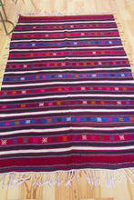 Load image into Gallery viewer, 5x7 Vintage Anatolian Turkish Kilim Area Rug | Strips with bold colors and tribal symbols | SKU 453