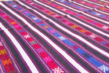 Load image into Gallery viewer, 5x7 Vintage Anatolian Turkish Kilim Area Rug | Strips with bold colors and tribal symbols | SKU 453