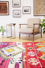 Load image into Gallery viewer, 4x8 Vintage Oversized Western Anatolian Kilim Area Rug | Bold medallion vibrant colors scattered tribal symbols | SKU 467