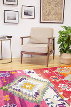 Load image into Gallery viewer, 4x8 Vintage Oversized Western Anatolian Kilim Area Rug | Bold medallion vibrant colors scattered tribal symbols | SKU 467