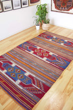 Load image into Gallery viewer, 5x9 Vintage Eastern Anatolian 'Sivas' Turkish Kilim Area Rug | Triple horizontal medallion with colorful stripes | SKU 495