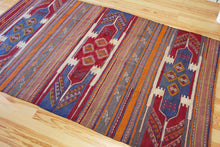 Load image into Gallery viewer, 5x9 Vintage Eastern Anatolian 'Sivas' Turkish Kilim Area Rug | Triple horizontal medallion with colorful stripes | SKU 495