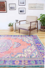 Load image into Gallery viewer, 6x9 Vintage Central Anatolian Oushak Style Turkish Area Rug | Bold medallion spacious field vibrant colors | SKU 498