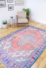 Load image into Gallery viewer, 6x9 Vintage Central Anatolian Oushak Style Turkish Area Rug | Bold medallion spacious field vibrant colors | SKU 498