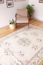 Load image into Gallery viewer, 6x9 Vintage Central Anatolian Oushak Style Turkish Area Rug | Geometric medallion spacious field muted colors | SKU 499