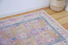 Load image into Gallery viewer, 4x11 Vintage South Eastern Anatolian Oushak Style Turkish Area Rug | Geometric Design Pops of Pink | SKU 504