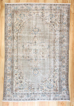 Load image into Gallery viewer, 6x9 Vintage Central Anatolian Oushak Style Gray Turkish Area Rug | Bold medallion spacious field floral border | SKU 510