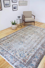 Load image into Gallery viewer, 6x9 Vintage Central Anatolian Oushak Style Gray Turkish Area Rug | Bold medallion spacious field floral border | SKU 510