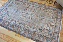 Load image into Gallery viewer, 6x9 Vintage Central Anatolian Oushak Style Gray Turkish Area Rug | Bold medallion spacious field floral border | SKU 510