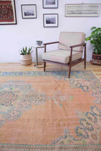 Load image into Gallery viewer, 7x11 Vintage Central Anatolian Oushak Style Turkish Area Rug | Bold medallion muted colors spacious field | SKU 512