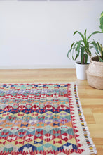 Load image into Gallery viewer, 4x6 Vintage Kilim Area Rug | Repeating all over diamond tribal motifs colorful design | SKU 517