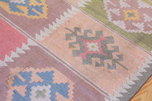Load image into Gallery viewer, 7x10 Vintage Anatolian Turkish Kilim Area Rug Bold Tribal Motifs Placed in Symmetrical Squares Soft Muted Colors | SKU 518