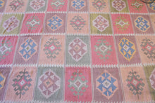 Load image into Gallery viewer, 7x10 Vintage Anatolian Turkish Kilim Area Rug Bold Tribal Motifs Placed in Symmetrical Squares Soft Muted Colors | SKU 518