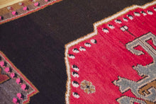 Load image into Gallery viewer, 5x7 Vintage Eastern Anatolian 'Kars' Turkish Area Rug | Single bold red medallion black field gray corners pink accents | SKU 525