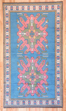 Load image into Gallery viewer, 5x9 Vintage Eastern Anatolian 'Kars' Turkish Area Rug | Double medallion on spacious blue field with geometric border | SKU 528
