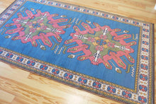 Load image into Gallery viewer, 5x9 Vintage Eastern Anatolian 'Kars' Turkish Area Rug | Double medallion on spacious blue field with geometric border | SKU 528