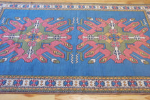 Load image into Gallery viewer, 5x9 Vintage Eastern Anatolian 'Kars' Turkish Area Rug | Double medallion on spacious blue field with geometric border | SKU 528