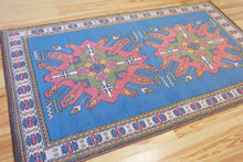 Load image into Gallery viewer, 5x9 Vintage Eastern Anatolian 'Kars' Turkish Area Rug | Double medallion on spacious blue field with geometric border | SKU 528