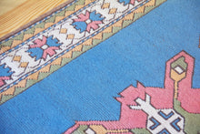 Load image into Gallery viewer, 5x9 Vintage Eastern Anatolian 'Kars' Turkish Area Rug | Double medallion on spacious blue field with geometric border | SKU 528