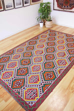 Load image into Gallery viewer, 6x9 Vintage Anatolian Turkish Kilim Area Rug | Repeating staggered all over motifs | SKU 530