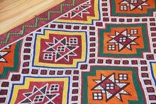 Load image into Gallery viewer, 6x9 Vintage Anatolian Turkish Kilim Area Rug | Repeating staggered all over motifs | SKU 530
