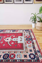 Load image into Gallery viewer, 5x6 Vintage Central Anatolian 'Yoruk' Turkish Rug | Square medallion symmetrical geometric design light border | SKU 533