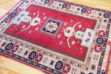 Load image into Gallery viewer, 5x6 Vintage Central Anatolian 'Yoruk' Turkish Rug | Square medallion symmetrical geometric design light border | SKU 533