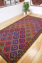 Load image into Gallery viewer, 6x9 Vintage Anatolian Turkish Kilim Area Rug | Repeating staggered all over tribal motifs with stars in centers | SKU 535