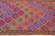 Load image into Gallery viewer, 6x9 Vintage Anatolian Turkish Kilim Area Rug | Repeating staggered all over tribal motifs with stars in centers | SKU 535