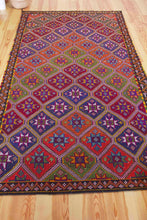 Load image into Gallery viewer, 6x9 Vintage Anatolian Turkish Kilim Area Rug | Repeating staggered all over tribal motifs with stars in centers | SKU 535