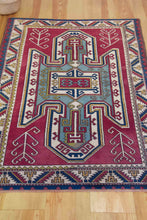 Load image into Gallery viewer, 4x6 Vintage Central Anatolian 'Nigde' Turkish Rug | Famous Kazak shield medallion design light border | SKU 536