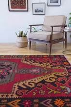 Load image into Gallery viewer, 5x9 Vintage Eastern Anatolian 'Kars' Turkish Kilim Area Rug Bold Medallion Red Field Geometric Design Floral Embellishments | SKU 553
