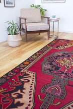 Load image into Gallery viewer, 5x9 Vintage Eastern Anatolian 'Kars' Turkish Kilim Area Rug Bold Medallion Red Field Geometric Design Floral Embellishments | SKU 553