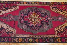 Load image into Gallery viewer, 5x9 Vintage Eastern Anatolian 'Kars' Turkish Kilim Area Rug Bold Medallion Red Field Geometric Design Floral Embellishments | SKU 553