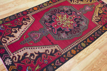 Load image into Gallery viewer, 5x9 Vintage Eastern Anatolian 'Kars' Turkish Kilim Area Rug Bold Medallion Red Field Geometric Design Floral Embellishments | SKU 553